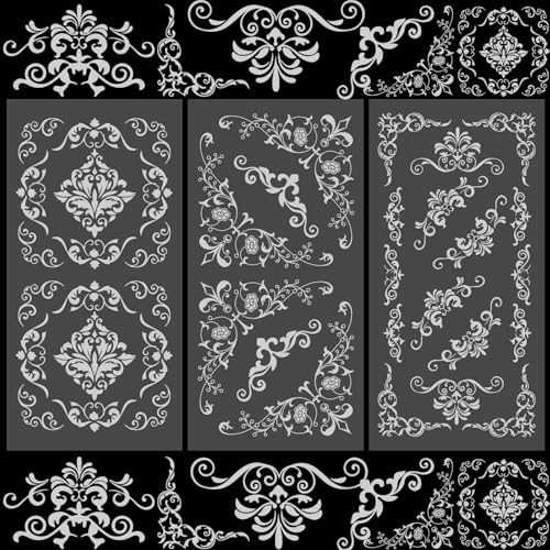 WANDIC 3 Sheets Silver Border Rub On Transfer Stickers Scrapbook Stickers Window Decals Waterproof Decals for DIY Furniture Photo Albums,15 * 30cm - color: Silver Retro Diagonal Border, size: 3 Sheets