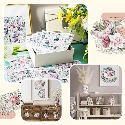 BBTO 12 Sheets Rub on Transfers for Crafts Wood Furniture DIY, 5.5" x 5.7" - style: Retro Flower