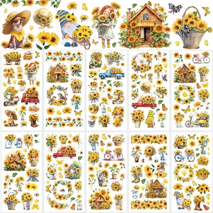 Lincia 10 Sheets Christmas Rub on Transfers for Crafts, Sunflowers - style: Sunflowers