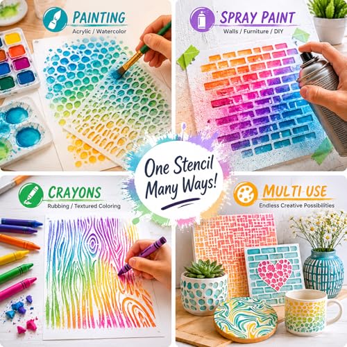 16 PCS Stencils for Crafts Reusable, 6 in* 6 in Wood Grain Pattern Template