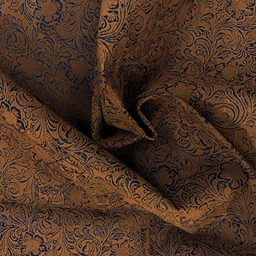 Mybecca 16oz Full Grain Soft Skin Leather Fabric (54" Wide) by The Yard (Tooled Floral Nugget) - size: Tooled Floral Nugget