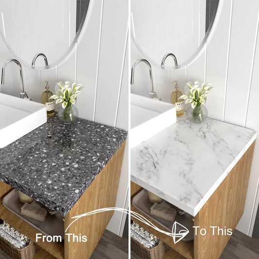 Decotalk Peel and Stick Countertops Contact Paper Marble Contact Paper White 12x200 Inch Marble Wallpaper for Countertops Kitchen Table Matte White Marbles Vinyl Wrap Waterproof - size: 12" x 200"