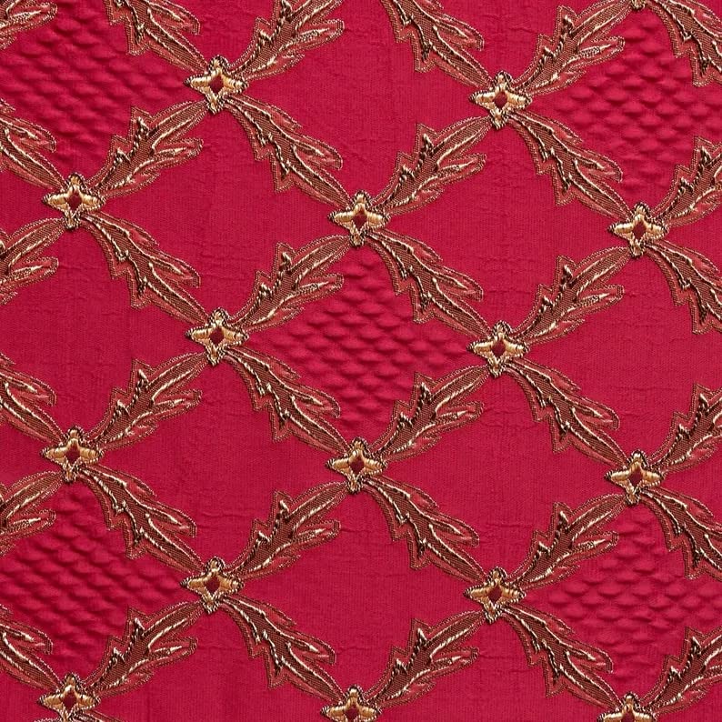 54' Renaissance Jacquard Drapery Upholstery Damask Stripe Diamond Fabric | Sold by The Yard (Diamond RED), (Renaissance001) - color: Diamond Red