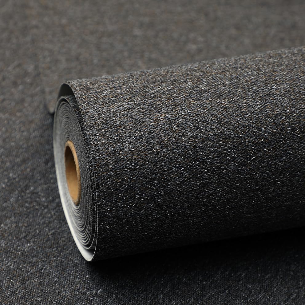 SHUFA Black Brown Cotton-Like Textured Grasscloth Wallpaper Matte Thick Real Woven Fabric Peel and Stick Contact Paper Removable Self Adhesive Washable (16.5"x78.7") A4s - color: Black/Brown, size: 16.5"x78.7"