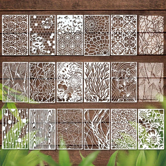 16PCS Geometric Stencils for Painting, Reusable Checkered Abstract Layering Stencils for Crafts, Texture Art Templates for Wood Furniture Canvas Tile Wall Floor Glass Spray Paint