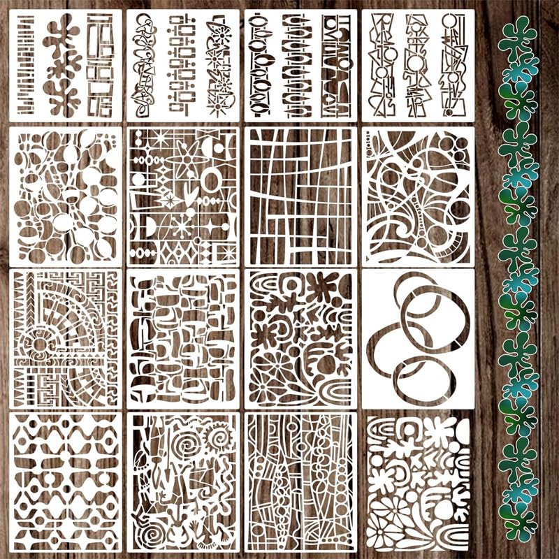 Geometric Stencils 16 Pack, Reusable Templates for Painting