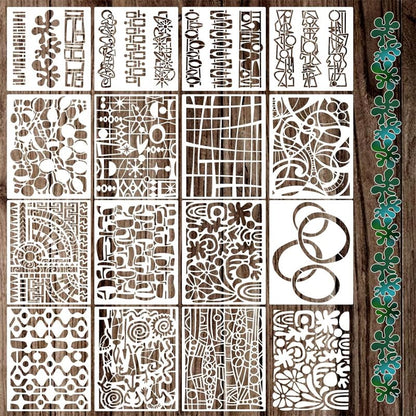 Geometric Stencils 16 Pack, Reusable Templates for Painting