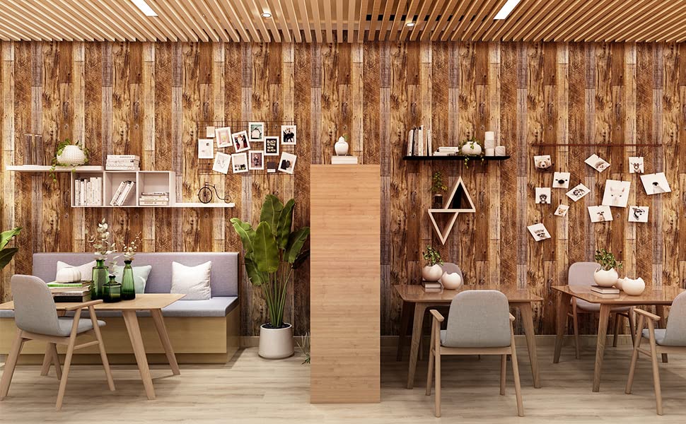 Yun-aeon Natural Wood-Brown Contact Paper Peel and Stick Wallpaper - color: Natural Wood-brown, size: 17.3" x 200"