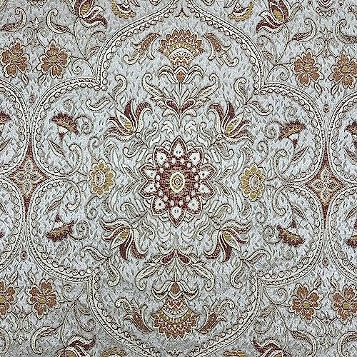 Moroccan Ornate Design Luxurious Classic Jacquard Fabric for Upholstery, Window Treatments, Craft Projects - Width 54 inches - Fabric by The Yard (Silver Rust) - color: Silver Rust
