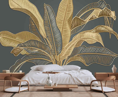 Jdayda Large Banana Leaf Peel and Stick Wallpaper on Gray Background - color: MURAL-311, size: 129" x 96"