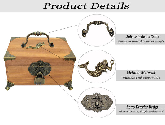 Vintage Decorative Lock, Tower Buckle, Hinge & Corner Protector Jewelry Box Kit with Screws for DIY Bronze Box (4.92IN) - size: 4.9IN