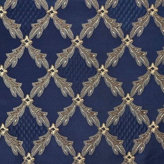54'' Renaissance Jacquard Drapery Upholstery Damask Stripe Diamond Fabric | Sold by The Yard (Diamond Midnight) (Renaissance001) - color: Diamond Midnight