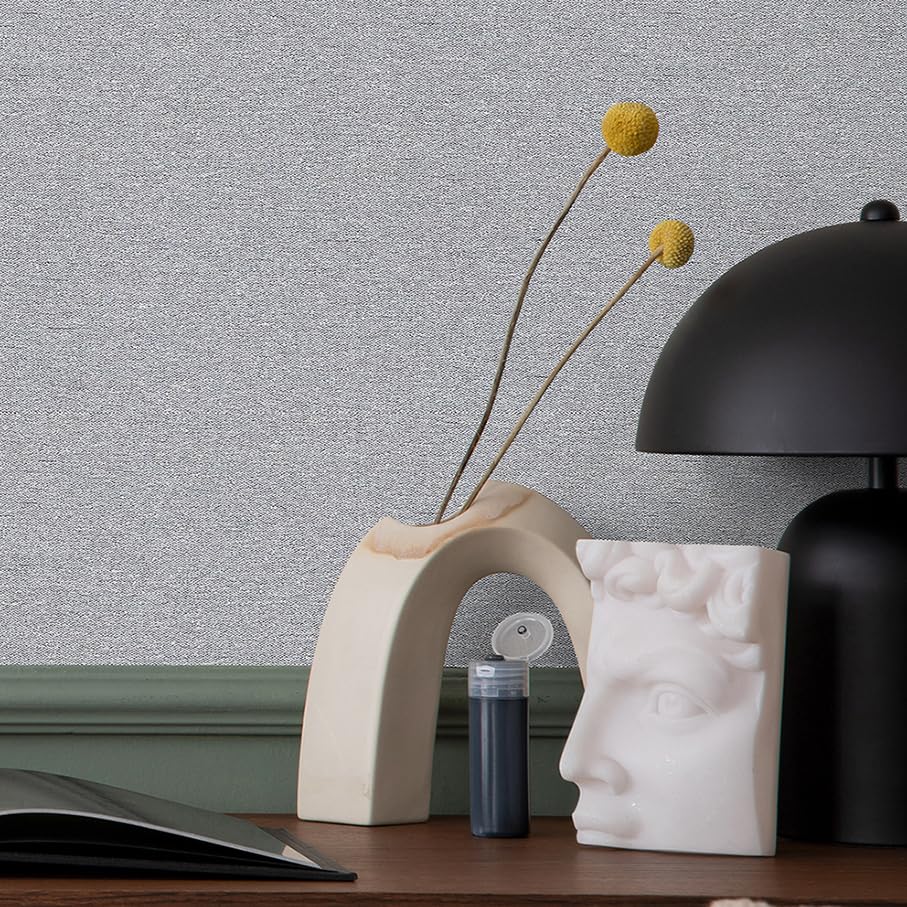 SHUFA Gray Cotton-Like Textured Grasscloth Wallpaper Matte Thick Real Woven Fabric Peel and Stick Contact Paper Removable Self Adhesive Washable (16.5"x78.7") A1s - color: Gray, size: 16.5"x78.7"