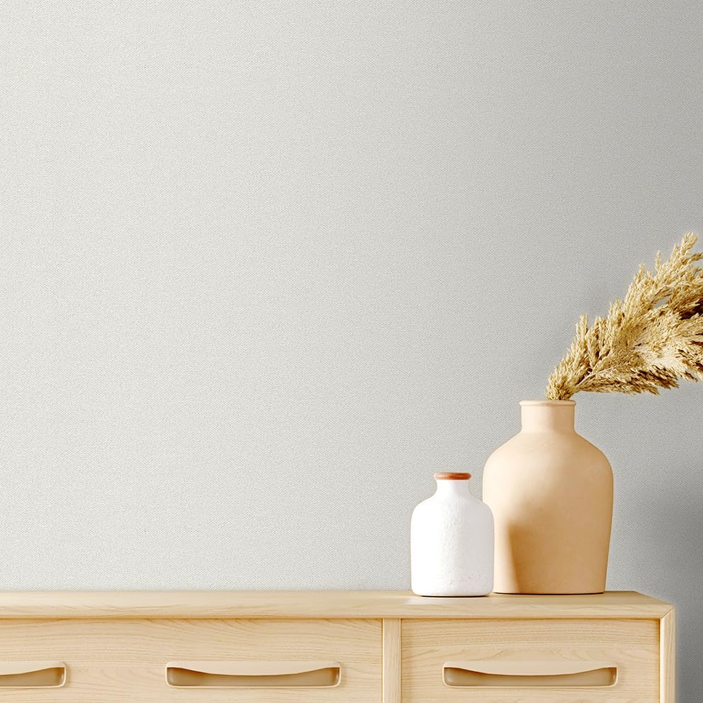 SHUFA White Cotton-Like Textured Grasscloth Wallpaper Matte Thick Real Woven Fabric Peel and Stick Contact Paper Removable Self Adhesive Washable (16.5"x78.7") A8s - color: White, size: 16.5"x78.7"