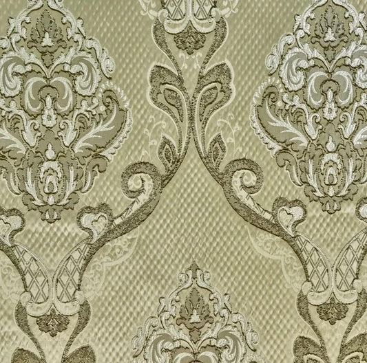 54" Renaissance Jacquard Drapery Upholstery Damask Stripe Diamond Fabric | Sold by The Yard (Damask Ecru) - color: Damask Ecru
