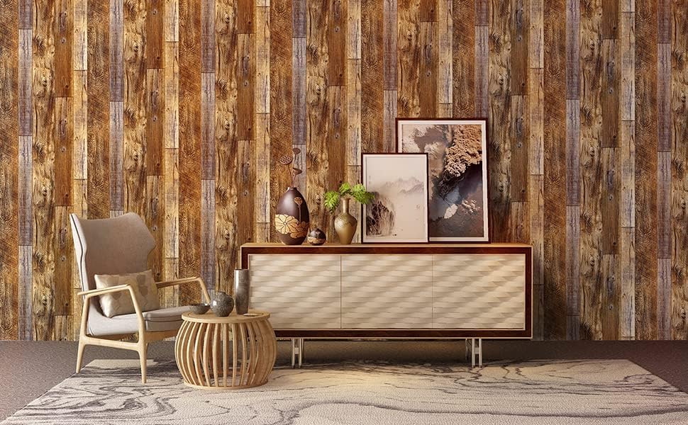 Yun-aeon Natural Wood-Brown Contact Paper Peel and Stick Wallpaper - color: Natural Wood-brown, size: 17.3" x 80"