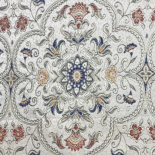 Moroccan Ornate Design Luxurious Classic Jacquard Fabric for Upholstery, Window Treatments, Craft Projects - Width 54 inches - Fabric By the Yard (Silver Blue) - color: Silver Blue