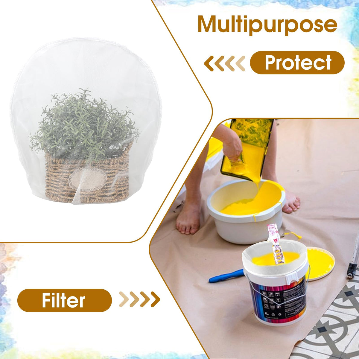 30 Pieces Paint Strainer Bags 1 Gallon White Fine Mesh Filter Bag with Elastic Drawstring Disposable Bag Bucket Strainer Bags for Paint Gardening