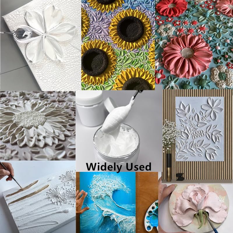 JAJADO 10.14 oz/300ml Acrylic Modeling Paste with 13 Pcs Painting Tools - color: White Modeling Paste+Palette Knife+Scrapers Tools