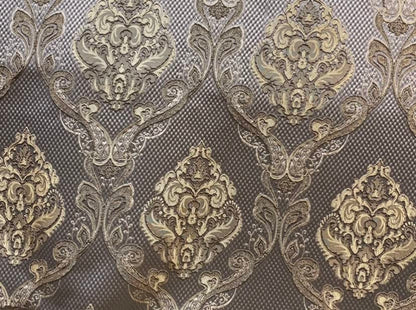 54'' Renaissance Jacquard Drapery Upholstery Damask Stripe Diamond Fabric | Sold by The Yard (Damask Taupe) Renaissance001 - color: Damask Taupe