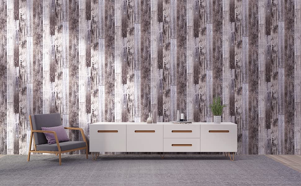 Yun-aeon Natural Wood-Gray Contact Paper Peel and Stick Wallpaper - color: Natural Wood-Gray, size: 17.3" x 400"