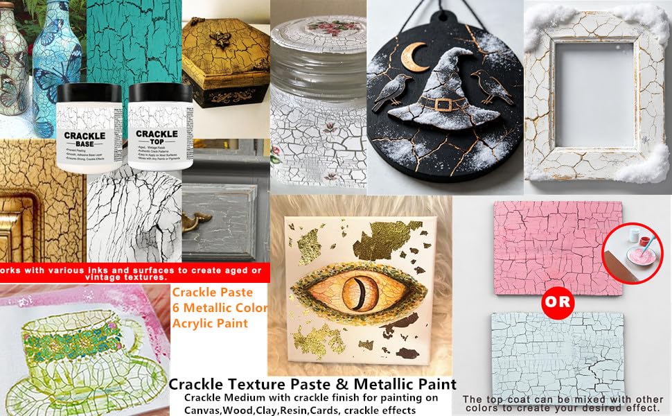 JAJADO Acrylic Crackle Paste & Gloss Varnish & 12Pcs Painting Tools - color: Crackle Paint+Gloss Varnis+Palette Knife+Plastic Scrapers