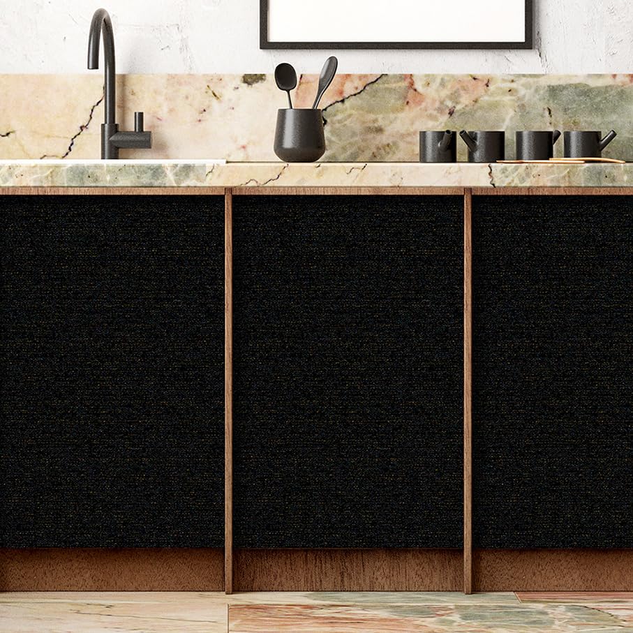 SHUFA Gold Black Cotton-Like Textured Grasscloth Wallpaper Matte Thick Real Woven Fabric Peel and Stick Contact Paper Removable Self Adhesive Washable (16.5"x78.7") A11s - color: Glod Black, size: 16.5"x78.7"