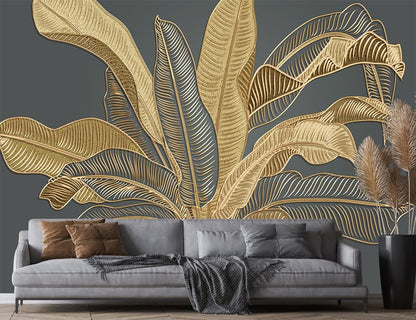 Jdayda Large Banana Leaf Peel and Stick Wallpaper on Gray Background - color: MURAL-311, size: 86" x 57"