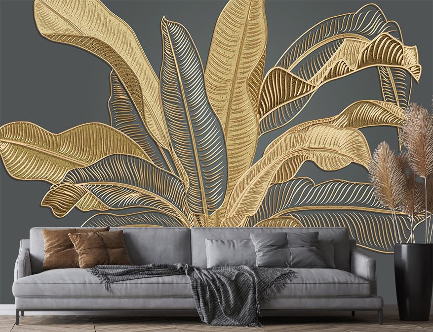 Jdayda Large Banana Leaf Peel and Stick Wallpaper on Gray Background - color: MURAL-311, size: 129" x 96"