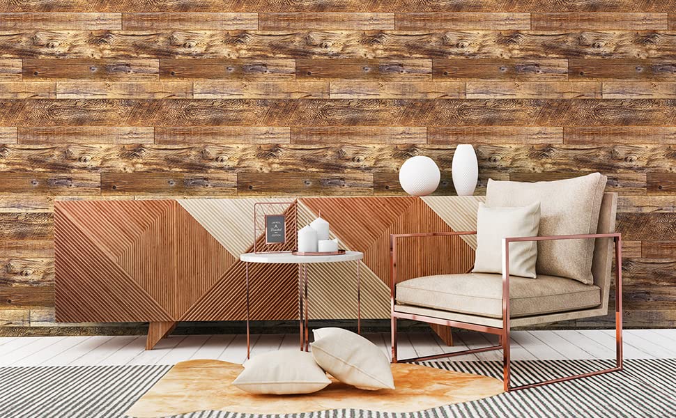 Yun-aeon Natural Wood-Brown Contact Paper Peel and Stick Wallpaper - color: Natural Wood-brown, size: 17.3" x 236"